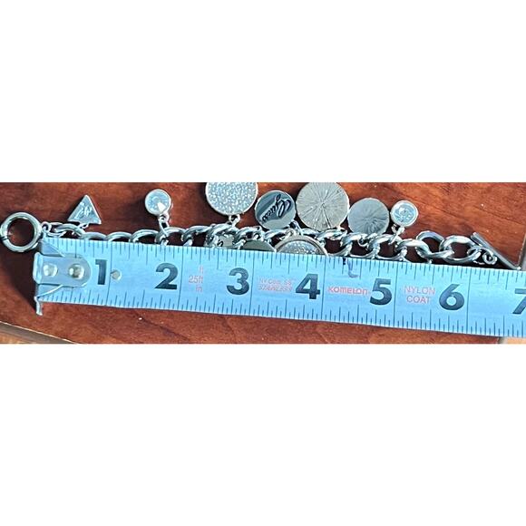 Guess Y2K Charm Link Bracelet Silver Rose Gold Crystal Logo Dangle Modern Glam - Picture 12 of 12